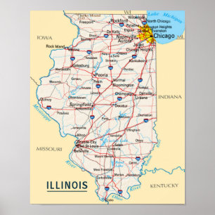 Poster Carte Illinois Destination Voyage pour la maison o