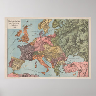 Poster Carte illustrative de la Première Guerre mondiale