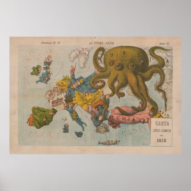 Poster Carte illustrative de la vieille Europe (1878) (Devant)