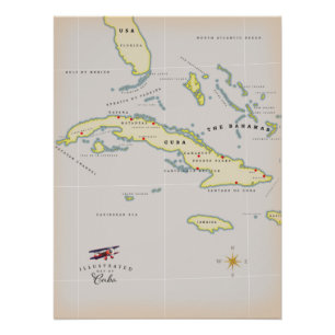 Poster Carte illustrée de Cuba