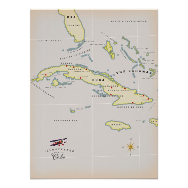 Poster Carte illustrée de Cuba (Devant)