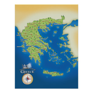 Poster Carte illustrée de Grèce.