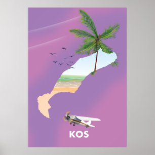Poster Carte illustrée de Kos Grèce.