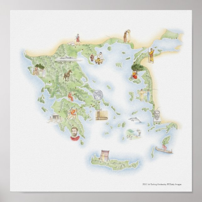 Poster Carte illustrée de la Grèce antique (Devant)