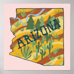 Poster Carte illustrée de l'Arizona