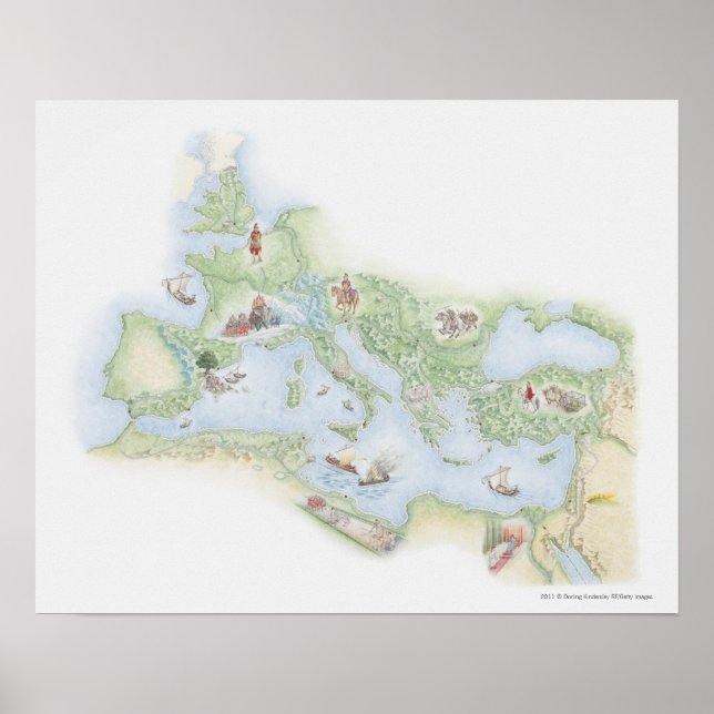 Poster Carte illustrée de l'Empire romain (Devant)