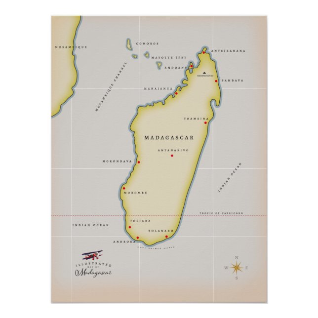 Poster Carte illustrée de Madagascar (Devant)