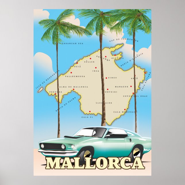 Poster Carte illustrée de Majorque (Devant)