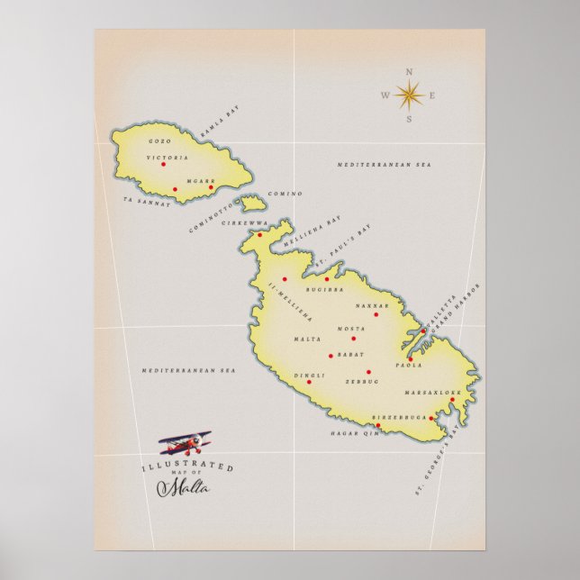 Poster Carte illustrée de Malte (Devant)