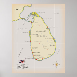Poster Carte illustrée de Sri Lanka