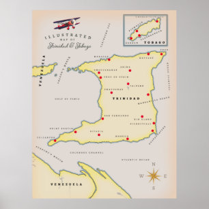 Poster Carte illustrée de Trinidad & Tobago