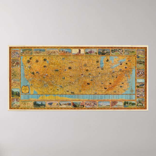 Poster Carte illustrée de US Airways (Devant)