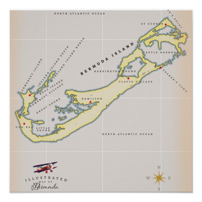 Poster Carte illustrée des Bermudes (Devant)