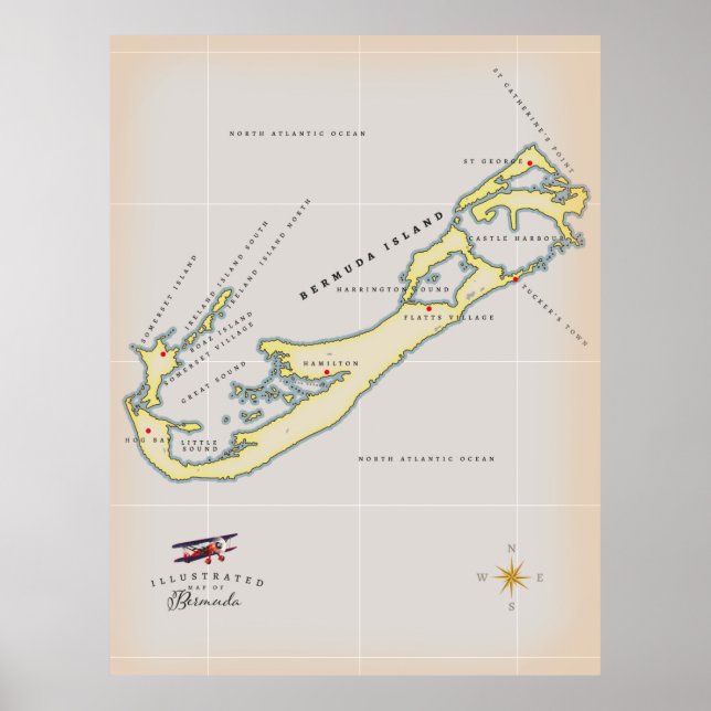 Poster Carte illustrée des Bermudes (Devant)