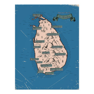 Poster Carte Illustrée Des Voyages Du Sri Lanka