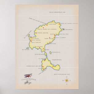 Poster Carte illustrée d'Ibiza