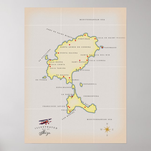 Poster Carte illustrée d'Ibiza (Devant)