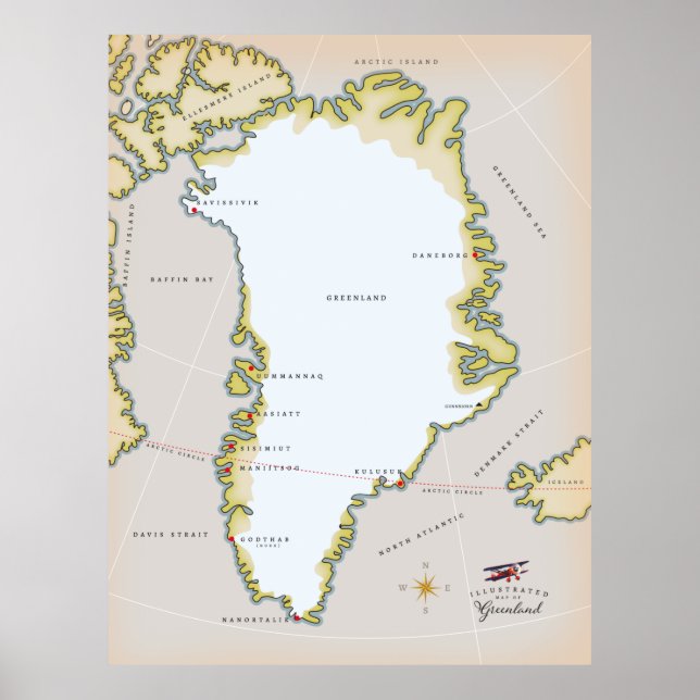 Poster Carte illustrée du Groenland (Devant)