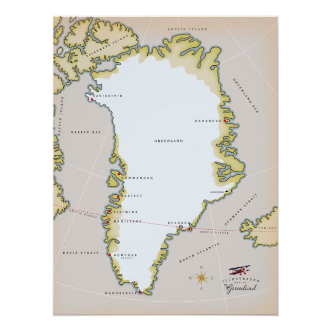 Poster Carte illustrée du Groenland (Devant)