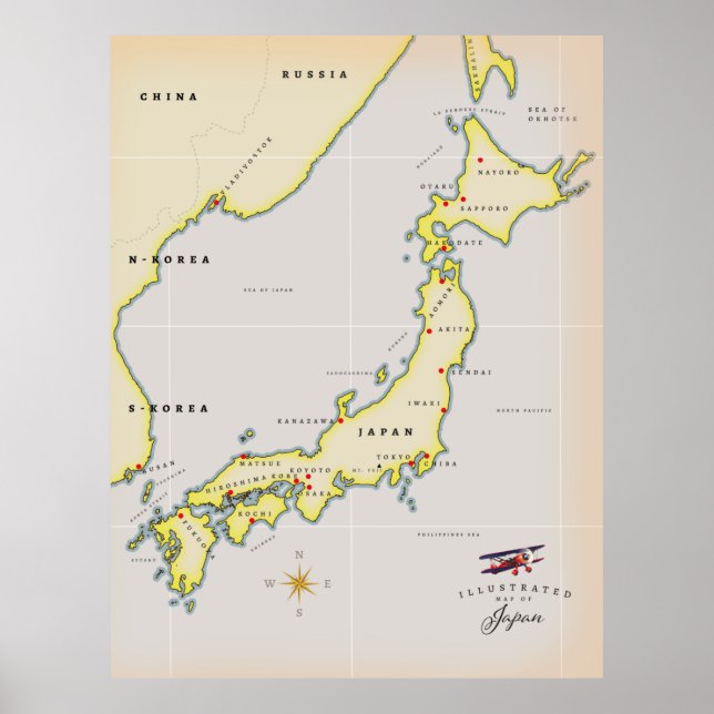 Poster Carte illustrée du Japon (Devant)