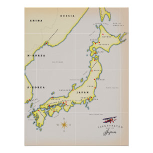 Poster Carte illustrée du Japon