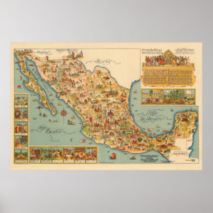 Poster Carte imagée du Mexique
