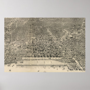 Poster Carte imagée vintage de Chicago (1916)
