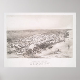 Poster Carte imagée vintage de Hoboken NJ (1860)