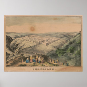 Poster Carte imagée vintage de Jérusalem Israël (1846)