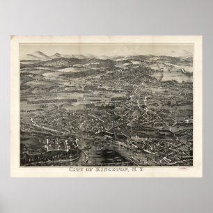 Poster Carte imagée vintage de Kingston NY (1875)