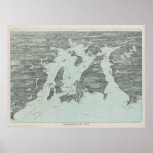 Poster Carte imagée vintage de la baie de Narragansett