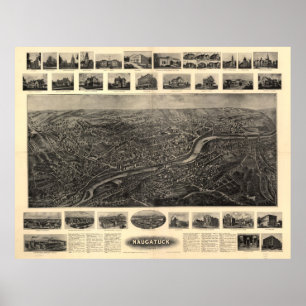 Poster Carte imagée vintage de Naugatuck CT (1906)