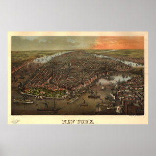 Poster Carte imagée vintage de New York City (1873)
