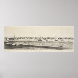 Poster Carte imagée vintage de Newport RI (1860)