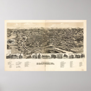 Poster Carte imagée vintage de Roanoke la Virginie (1891)