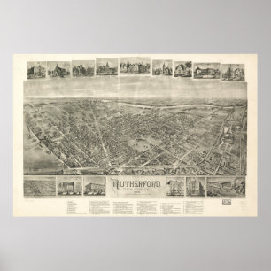 Poster Carte imagée vintage de Rutherford NJ (1904)