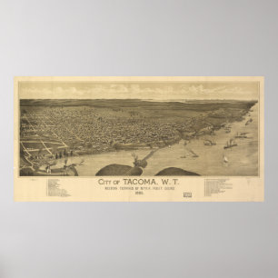 Poster Carte imagée vintage de Tacoma Washington (1885)