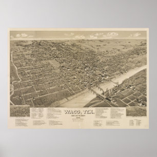 Poster Carte imagée vintage de Waco le Texas (1886)