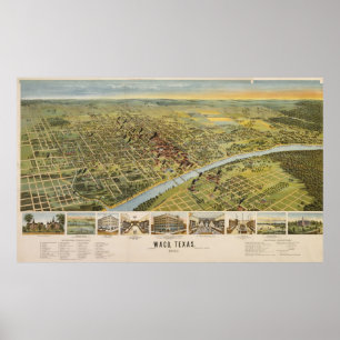 Poster Carte imagée vintage de Waco le Texas (1892)