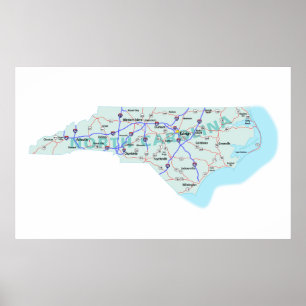 Poster Carte Interstate de Caroline du Nord Imprimer