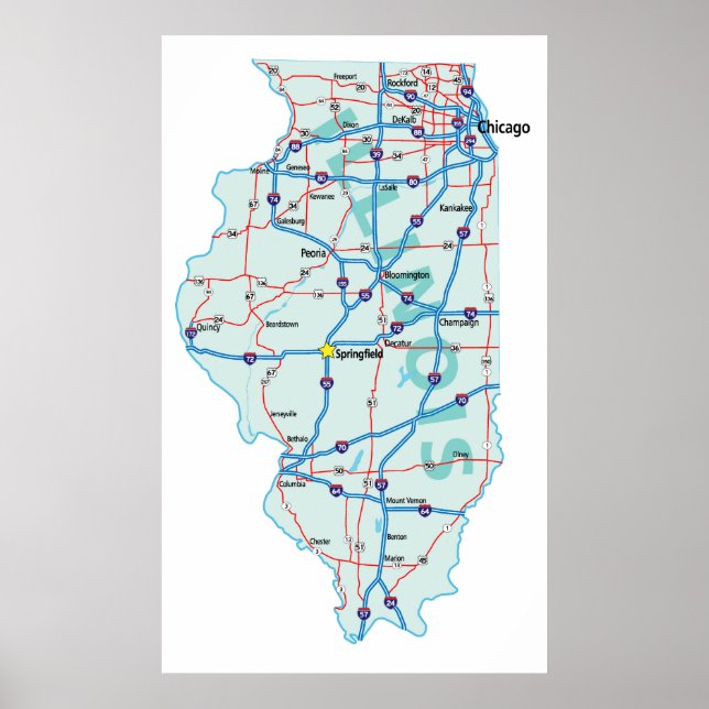 Poster Carte Interstate Illinois (Devant)