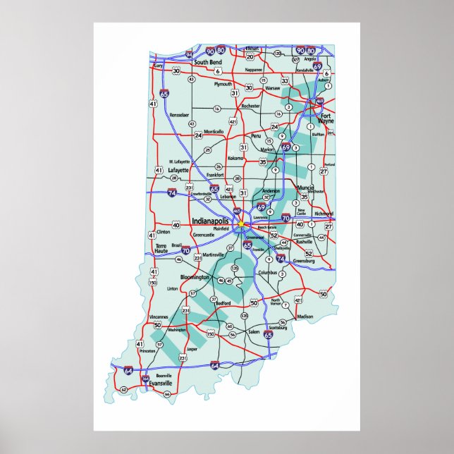 Poster Carte Interstate Indiana Imprimer (Devant)