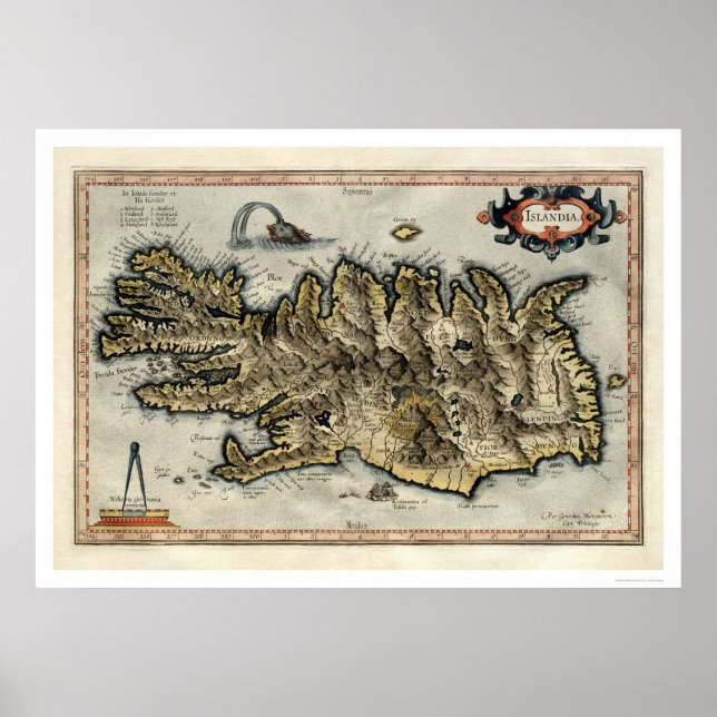 Poster Carte Islande par Mercator Map 1595 (Devant)