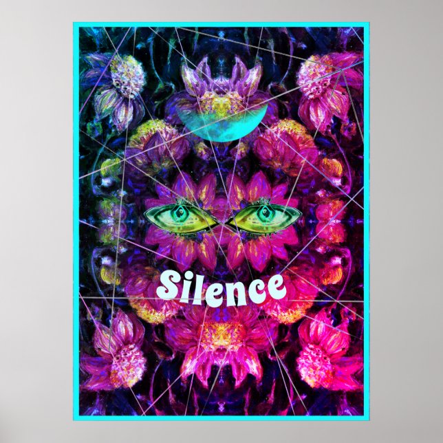 Poster Carte Junction n° 37 : Silence avec dahlias et lun (Devant)