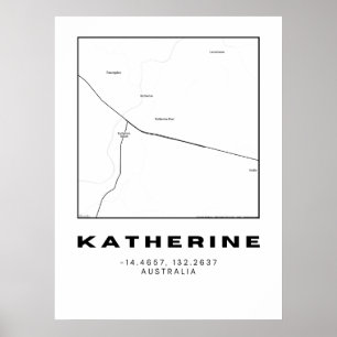 Poster Carte Katherine minimaliste avec coordonnées Bla