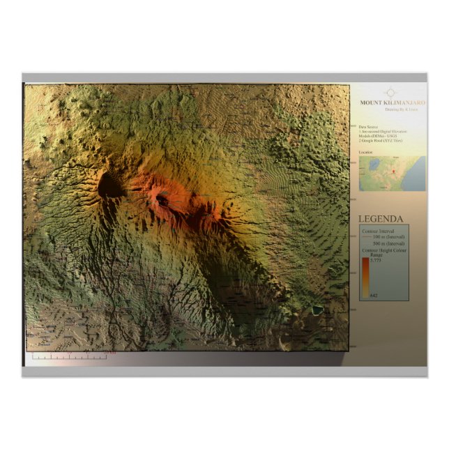 Poster CARTE KILIMANJARO Imprimer, Glossy (Devant)