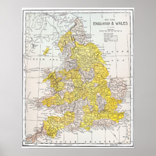 POSTER CARTE : L'ANGLETERRE ET LE PAYS DE GALLES