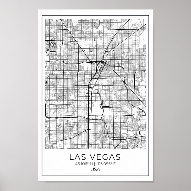 Poster Carte Las Vegas - Las Vegas Carte noir et blanc (Devant)