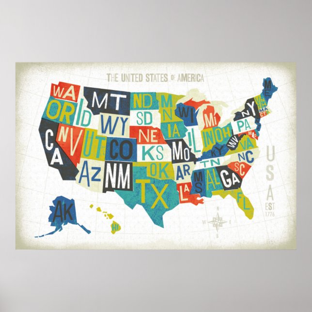 Poster Carte Letterpress USA (Devant)