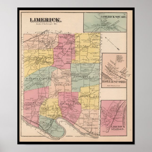 Poster Carte Limerick Royersford PA Pennsylvanie 1871 (Devant)